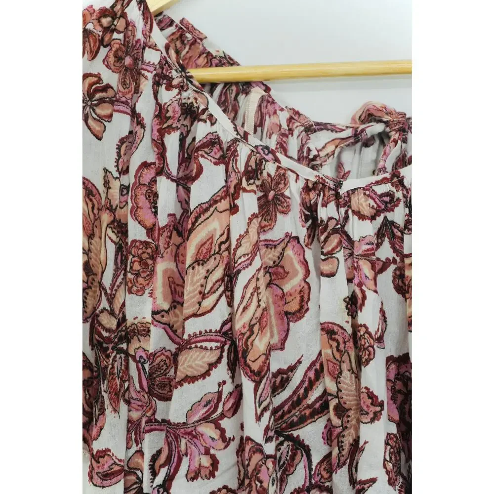 Free People Purple Floral Smocked‎ Top Size Medium